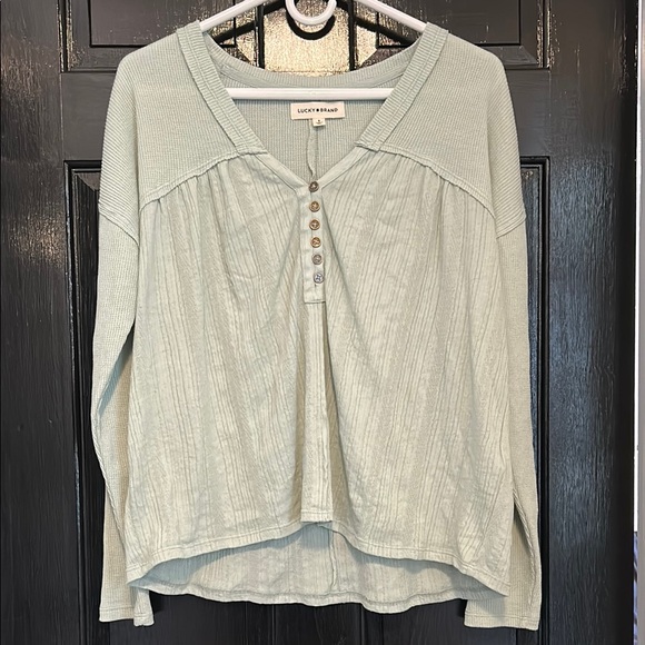 Lucky Brand Tops - Fabric Mix Long Sleeve Tunic Lucky Brand Green Aqua Gray